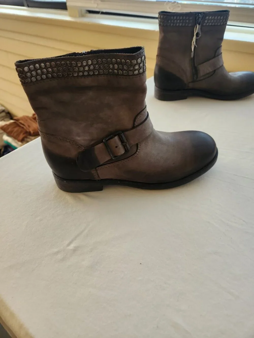 Italian Leather Distressed Ankle Boots Buckle Booties Size 36 / 6
